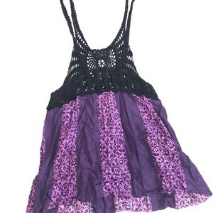 Free people coverup silk crochet beach purple top